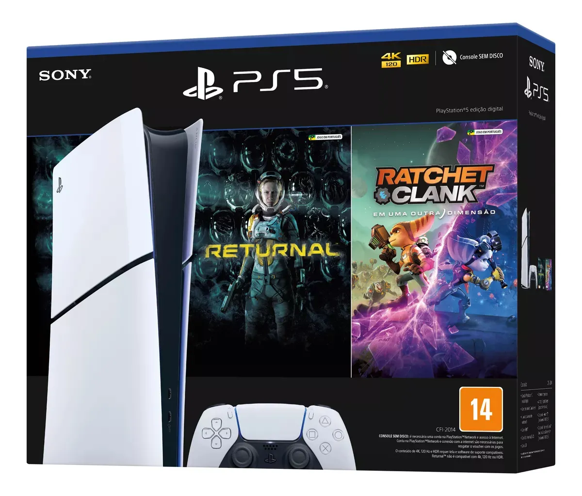 Sony Console Playstation 5 Digital Slim Branco 1tb Returnal E Ratchet E Clank Controle Sem Fio Dualsense Branco