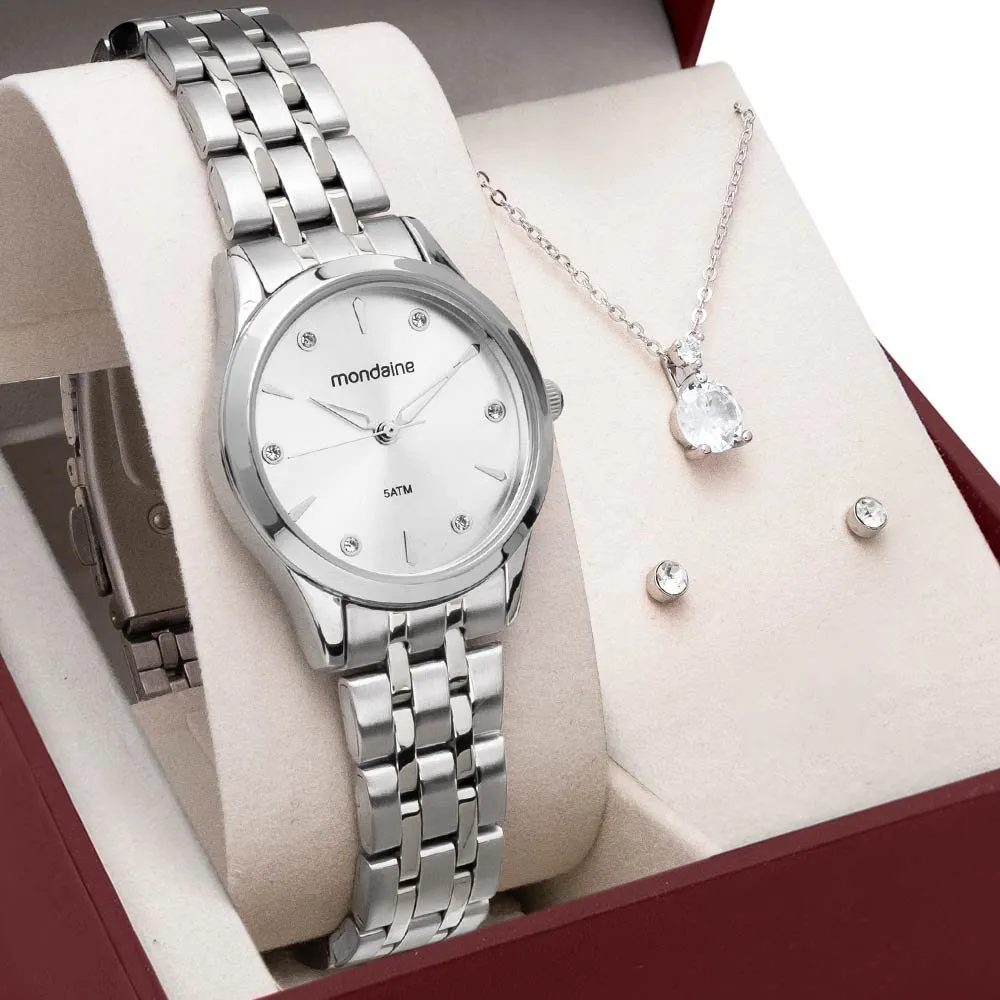 Kit Relógio Mondaine Prata Feminino 32610l0mkne2k1