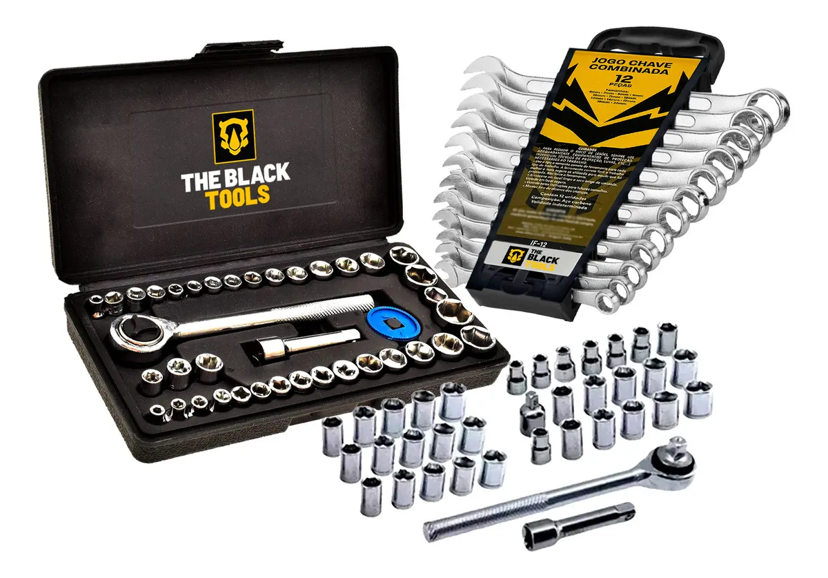 Kit Jogo De Ferramentas 40 Peças Com Soquetes E Kit Chave Combinada  6 A 22mm 12 Peças The Black Tools