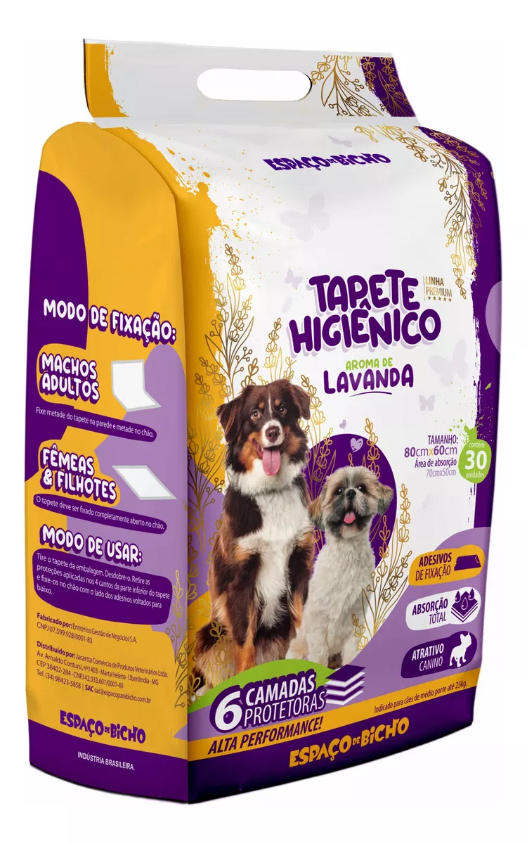 Tapete Higiênico Para Cães Premium 80x60 C/ 30 Un Lavanda