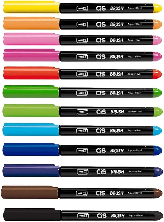 Caneta pincel Brush Aquarelável com 12 cores Cis