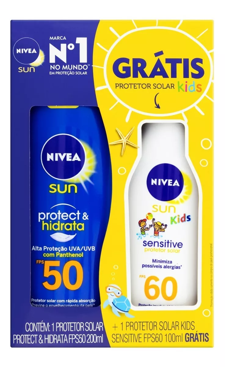 Kit Protetor Nivea Adulto Fps50 200ml + Kids Fps60 100ml