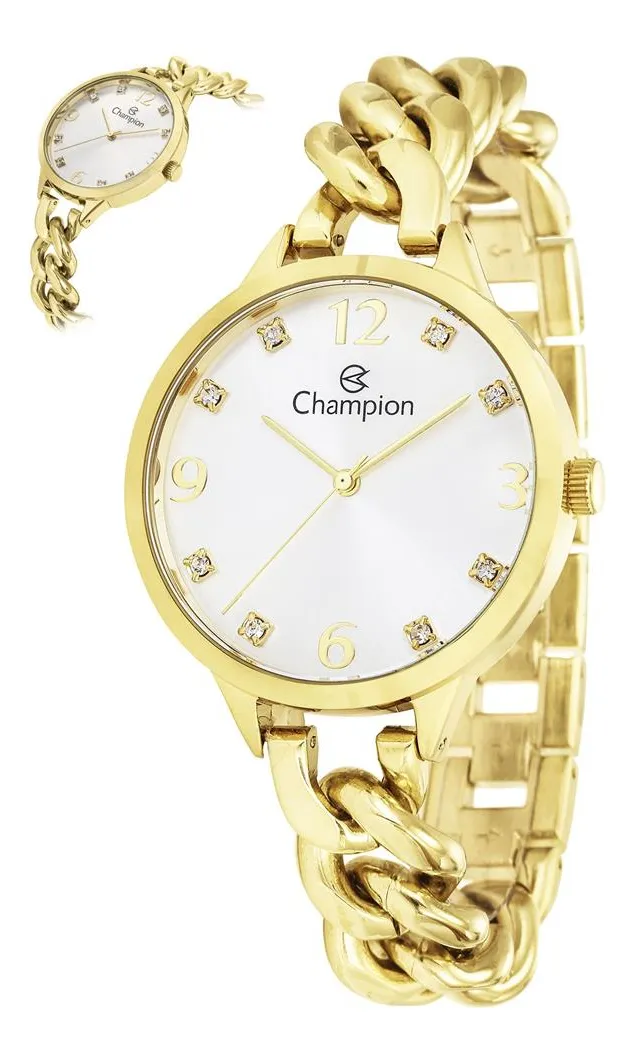 Relógio Champion Feminino Ref: Cn21381h Bracelete Dourado