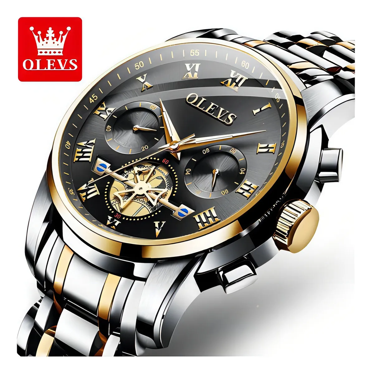 Relógio De Pulso Olevs 2859 Com Corria De Aço Inoxidável Fondo Silver Gold Black