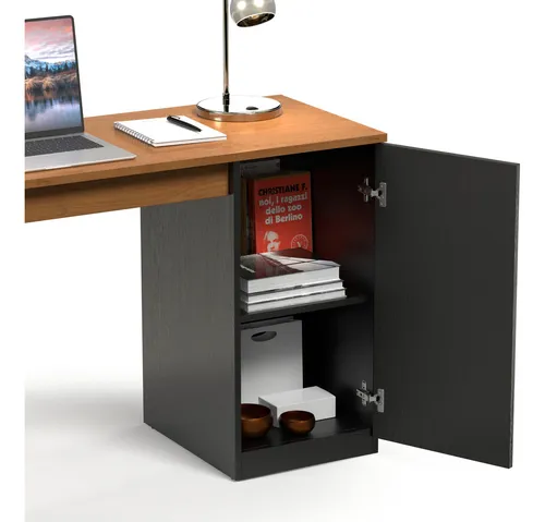 Mesa Escrivaninha Paris Com Gaveteiro Para Pc E Computador Cor Canela Preto