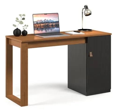 Mesa Escrivaninha Paris Com Gaveteiro Para Pc E Computador Cor Canela Preto